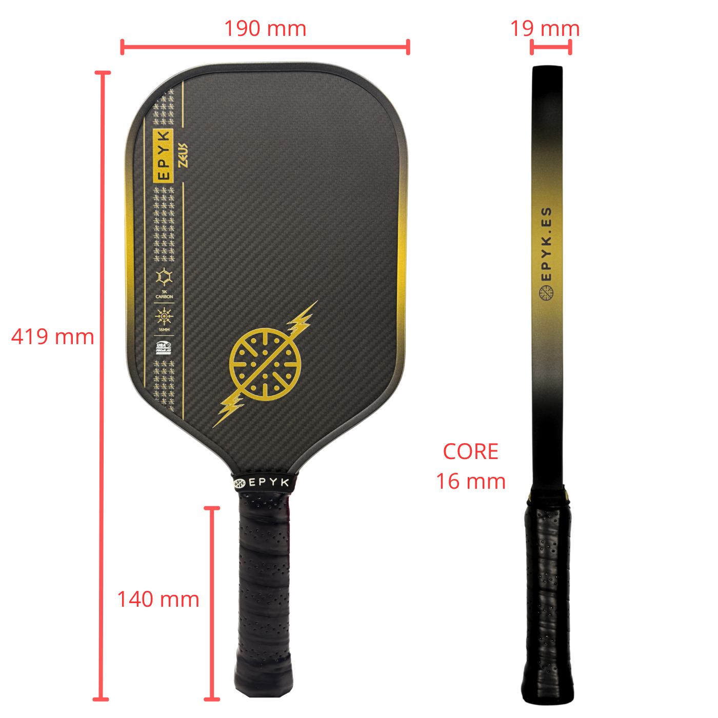 Pala de pickleball profesional EPYK ZEUS certificación USAPA
